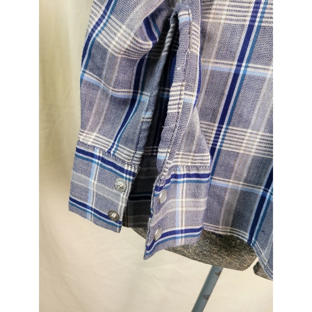 Vintage 70s Rancher Western Wear Mens Button Up Blue Plaid Pearl Snap Size L USA - Picture 5 of 13